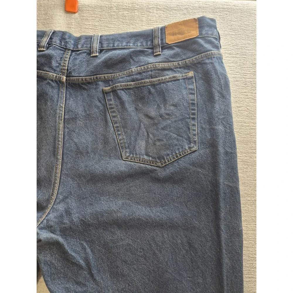 Harbor Bay Loose Fit Jeans Mens 52x30 Blue Denim Cotton Dark Wash Straight Leg